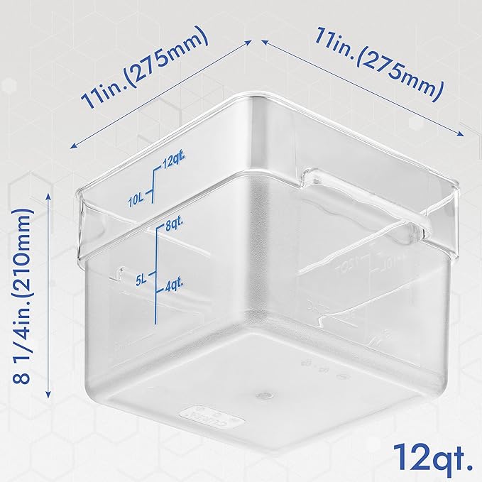 CURTA 4 Pack Food Storage Containers with Blue Lids - NSF Listed Commercial Grade in 12.0 Qt - Square, Clear, Polycarbonate