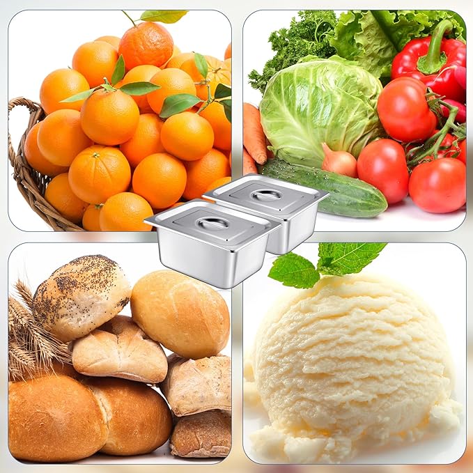 Mifoci 4 Pack Stainless Steam Hotel Pan with Lid, 1/2 Size x 6 Inch Deep, Reusable Anti Rust Steam Pan for Home, Party, Restaurant, Hotel, Buffet