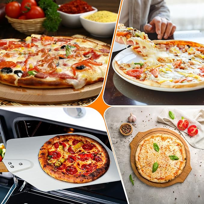 Skyflame Kitchen Supply Aluminum Pizza Peel with Wooden Handle 12 Inch x 14 Inch, Pizza Paddle for Baking Homemade Pizza Bread