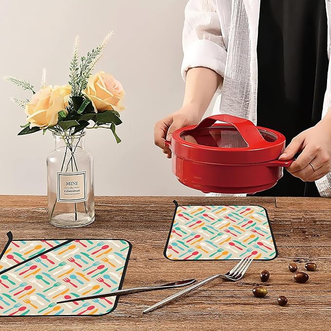 Colorful Kitchen Pot Holders Set of 2 Heat Resistant & Non Slip Potholders, Spoon Oven Hot Pads for Kitchen Cooking Baking Barbecue