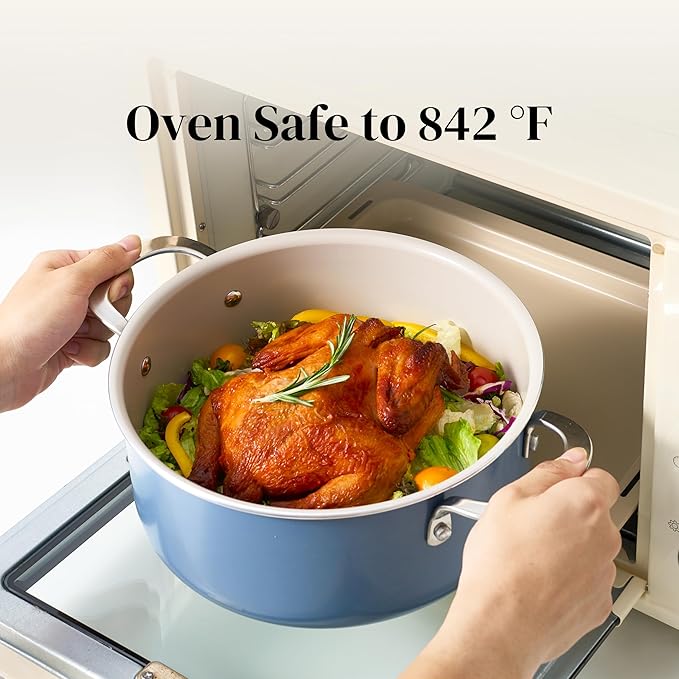 Redchef Ceramic Nonstick Cookware Set,14pcs Pots and Pans Set Non Stick,Induction Cookware with Stainless Steel Handle,Non Toxic Kitchen Cooking Set,Dishwasher & Oven Safe,PFAS PFOA & PTFE Free(Blue)