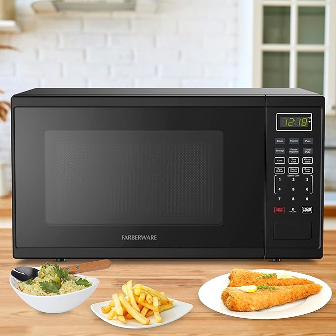 Farberware 1.1 Cu. Ft. 1000-Watt Microwave Oven Digital Control, 10 Power Levels, One-Touch Cooking, Defrost, Child Safety Lock, Black