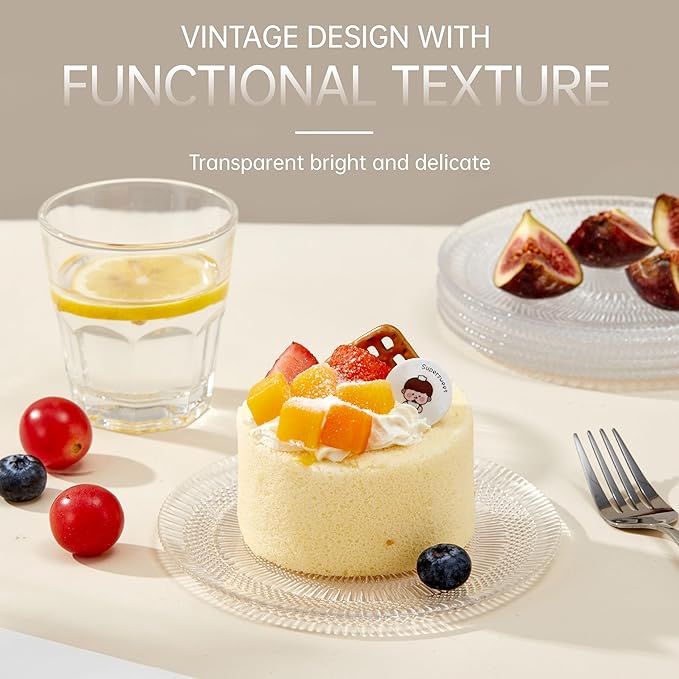 Dessert Plates - 6 Inch/15cm Handblown Glass Plates Set of 6 - Small Decorative Salad and Dessert Plates, Clear Glass Dinner Plates for Appetizers, Salads, and Small Meals