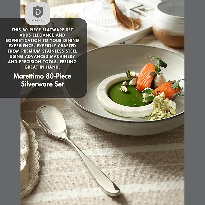 Silverware Set for 16 | 18/10 Stainless Steel Flatware Set | Mirror Finish, Heavy-Duty, Dishwasher Safe, Elegant & Durable, Built to Last (80-Piece, Marettimo)