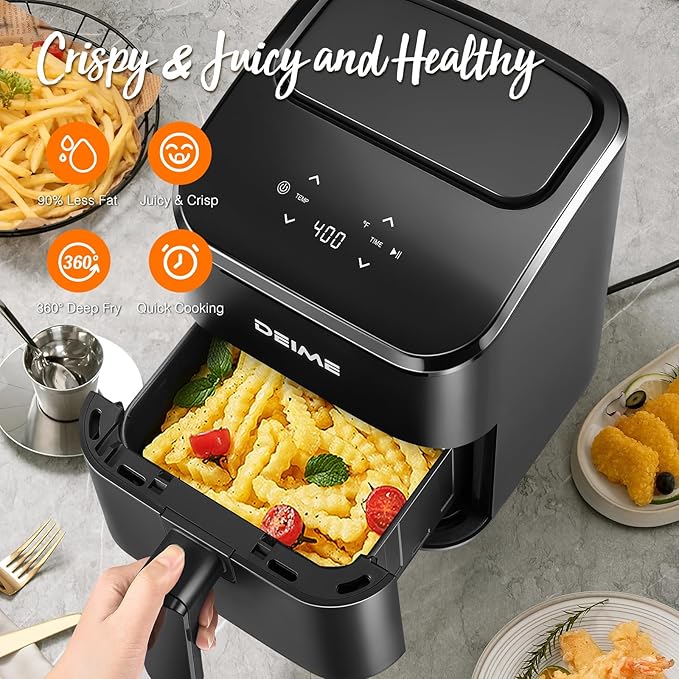 DEIME Air Fryer 3 Qt, Small Airfryer Digital Space Saving Compact, Bake, Reheat, Roasts for Quick Easy Meals, Mini Compact & Quiet, Nonstick & Dishwasher Safe Basket (Black)