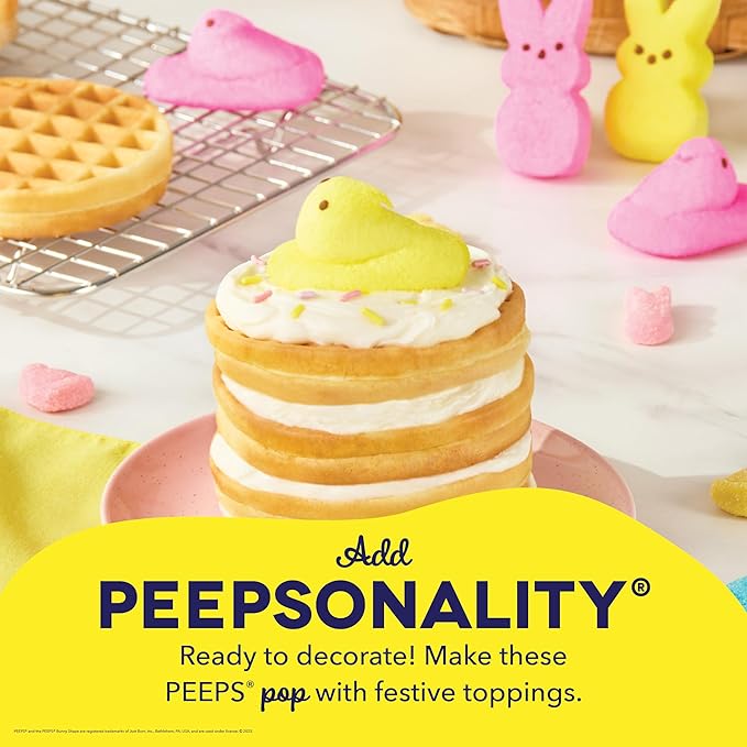 PEEPS x Dash Chick Mini Waffle Maker for Individual Waffles, Hash Browns, Keto Chaffles with Easy to Clean, Non-Stick Surfaces, 4 Inch - Yellow