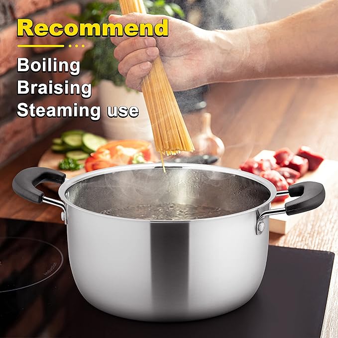 E-far 4 Quart Stock Pot, Stainless Steel Metal Soup Pot with Glass Lid for Cooking, Healthy & Rust Free, Heavy Duty & Dishwasher Safe