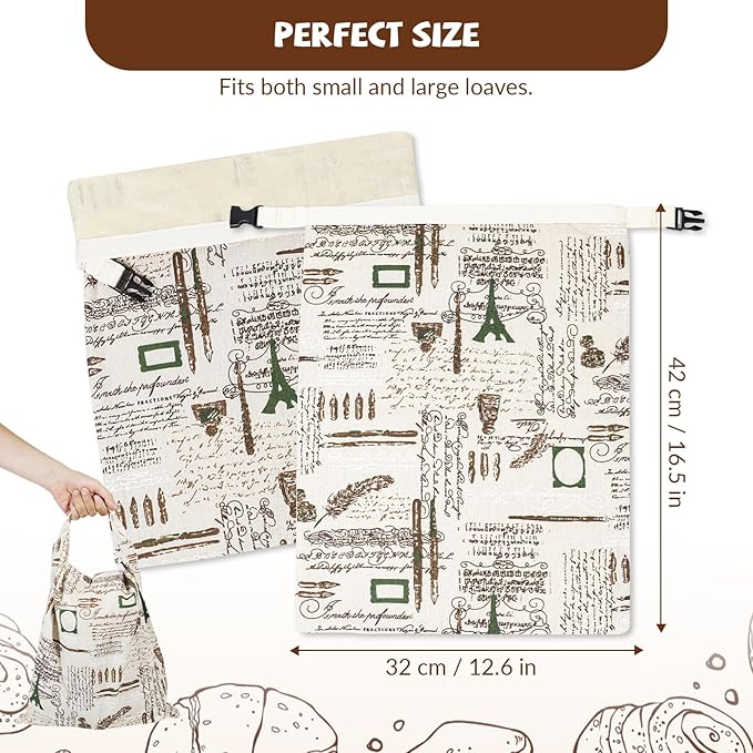 CHENGLIN Beeswax Cotton Bread Bags - Large Reusable Sourdough Storage Bags for Homemade Bread, Baguette & Loaf – Eco-Friendly, Washable, Breathable