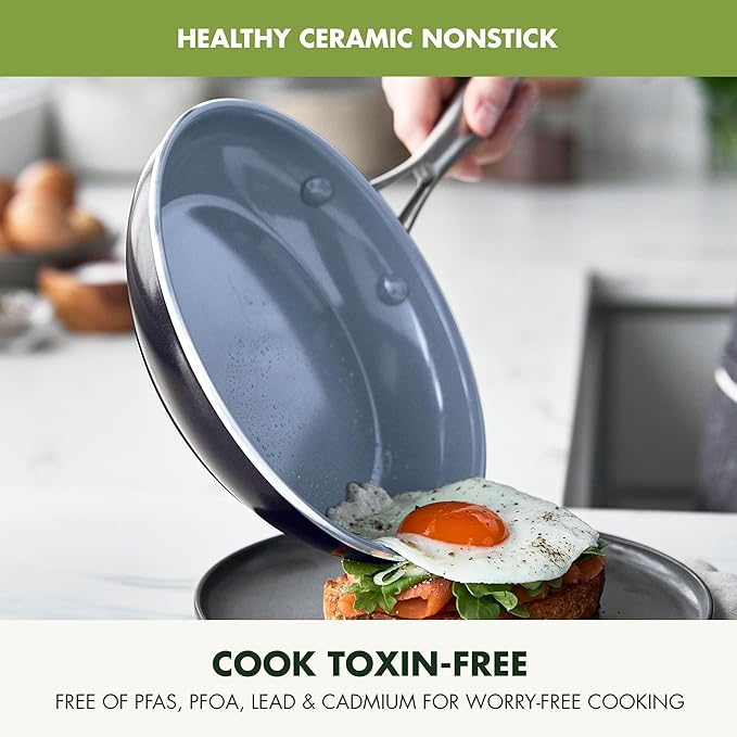 GreenPan 12 Piece Nonstick Swift Cookware Set, Ceramic PFAS-Free Pots & Pans with Lids, Dishwasher & Oven/Broiler Safe to 600F, Kitchen Cooking Set, Sauce, Saute, Stock, Frying Pans, Gray