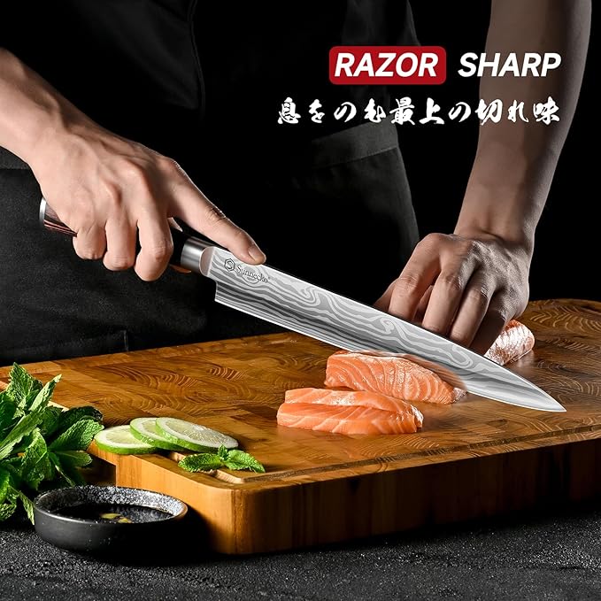 Sunnecko 10.5 inch Sashimi Knife,High Carbon Stainless Steel Japanese Sushi Knives,Yanagiba Knife with Knife Sheath and Gift Box