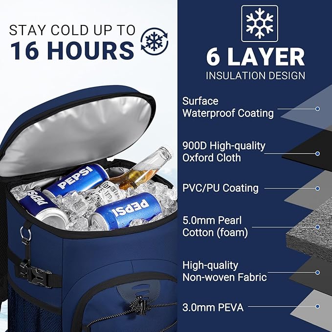 Cooler Backpack, Lightweight and Soft Backpack Cooler for Men Women, Insulated Lunch Bag for Camping Traveling Hiking