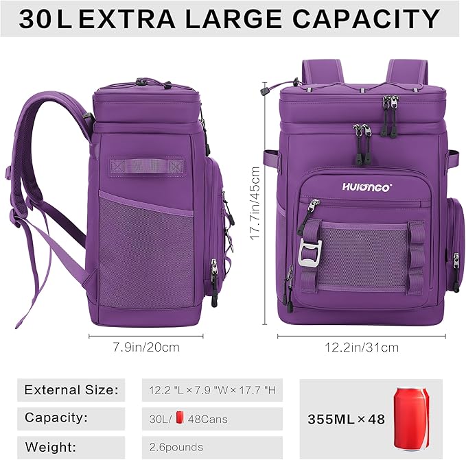 Large Waterproof Insulated Cooler Backpack for Men & Women, Leak Proof Cooler Backpack for Camping, Beach, Fishing, Picnic, Travel, Outdoor, 30L, 48Cans