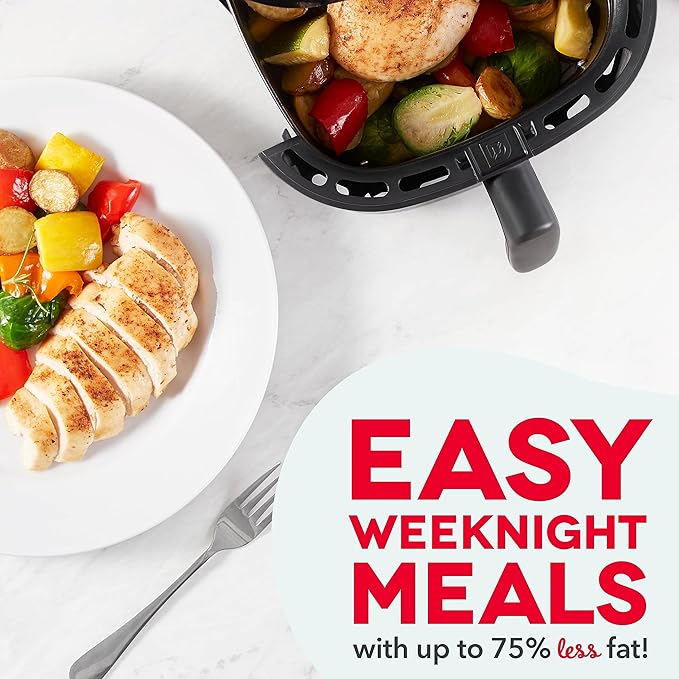 DASH Tasti-Crisp™ Electric Air Fryer Oven, 6 Qt. Family Size, Black – Compact Air Fryer with Large Basket for Healthier Food in Minutes, Ideal for Small Spaces - Auto Shut Off, Analog, 1700-Watt