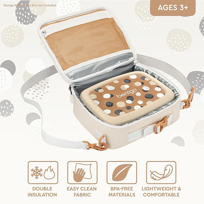 Bentgo Kids Lunch Bag (Whimsy & Wonder Collection) - Durable, Double-Insulated Lunch Bag for Kids 3+; Holds Lunch Box/Water Bottle/Snacks; Water-Resistant Fabric & Zip Pockets (Spots & Dots)