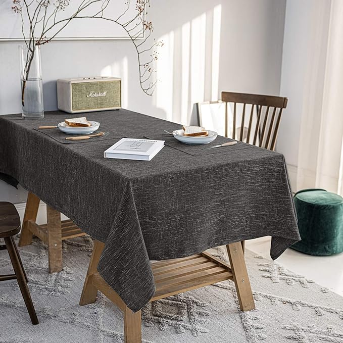Waterproof Cotton Linen Tablecloths Rectangle Dining Table Cloth, Wipe Clean Indoor & Outdoor Table Cover for Buffet Party and Banquets, Wrinkle Resistant(54"x102") Carbon Black