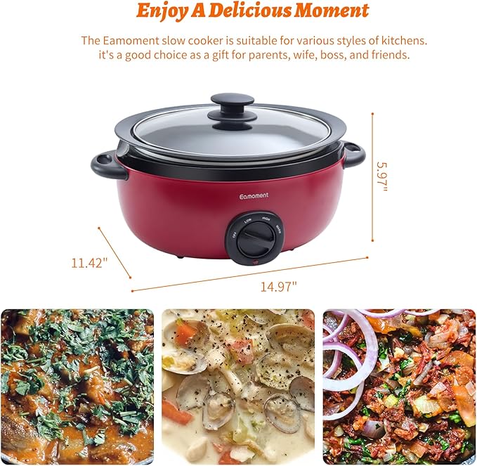 Slow Cooker 6+ Quart Red Uniform Heating,Non Stick Pot,Aluminum,6.5Qt Slow Cooker Makes Your Food More Delicious.Suitable as a Gift for Wives,Parents,and Friends