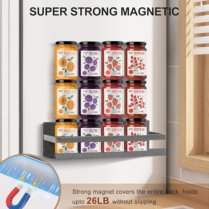 Uten Large Spice Rack for Refrigerator, 2 Pack Strong Magnetic Shelves, Moveable Fridge Organizer for Kitchen Holding Spices, Jars
