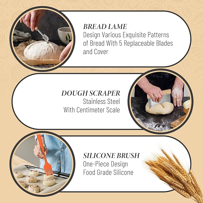 Complete Sourdough Starter Kit, Glass Sourdough Starter Jar Kit & Sourdough Bread Baking Supplies - Sourdough Starter Kit Includes Sourdough Jar, Silicone Bread Proofing Bowl & More (yellow, 10 inch)