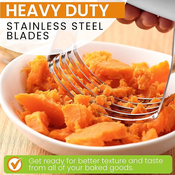 Spring Chef Medium Size White Dough Blender For Baking, Multifunctional Dough Cutter Tool, Stainless Steel Pastry Cutter Tool with Sharp & Sturdy Blades, Dishwasher Safe Pastry Blender for Easy Mixing