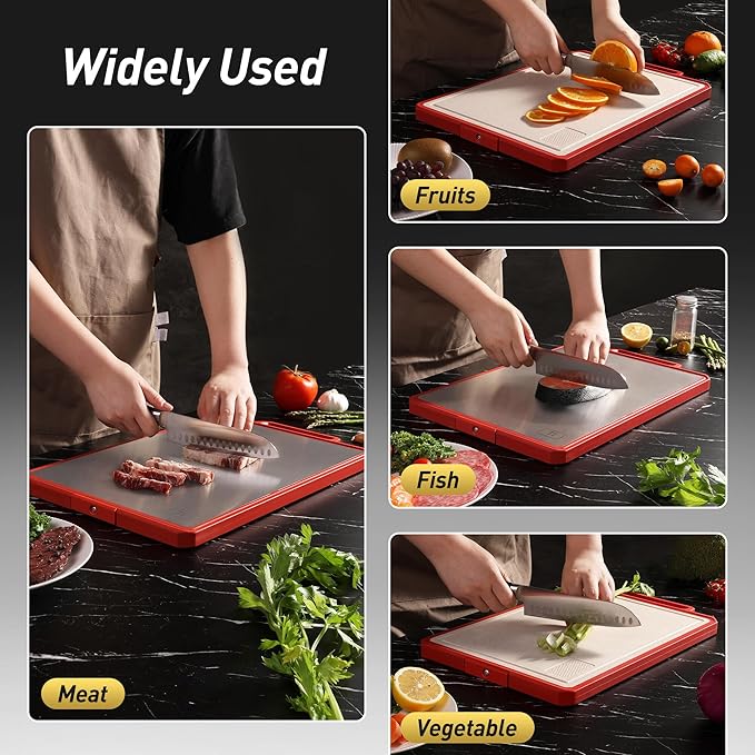 Titanium Cutting Boards for Kitchen Chopping Board with Handle Large Big Small Kitchen Meat Butcher Block 2 in 1 Pure Titanium and Wheat Straw PP Not Wood Bamboo Plastic Silicone Teak Red/Beige