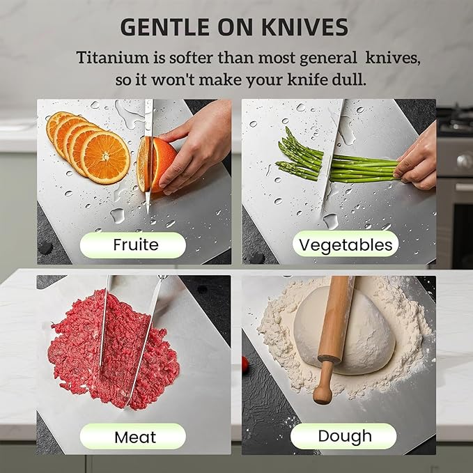 Katuchef Titanium Cutting Board, 2025 New 100% Pure Titanium Cutting Boards for Kitchen, Double Sided Chopping Board for Cutting Meat Vegetable Fruit, Easy to clean(S:11.42L*7.87W)