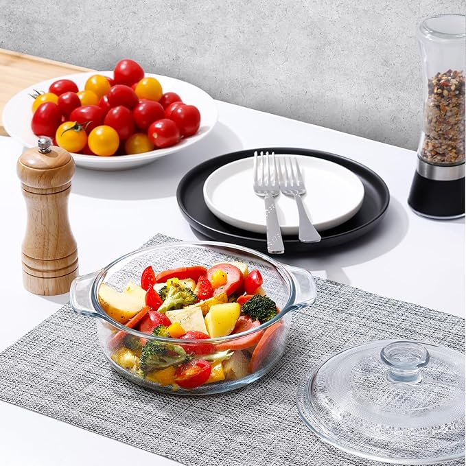 NUTRIUPS Mini Glass Casserole Dish with Lid Oven Safe Round Casserole Dish 6" Glass Baking Dish With Lid (25oz)
