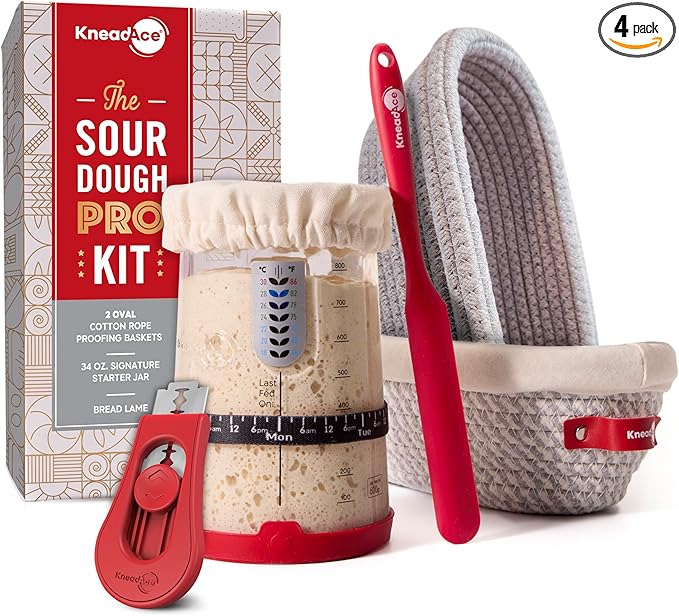 Sourdough Starter Kit (PRO 34oz Jar, 2xOval baskets, Red Bread Lame)