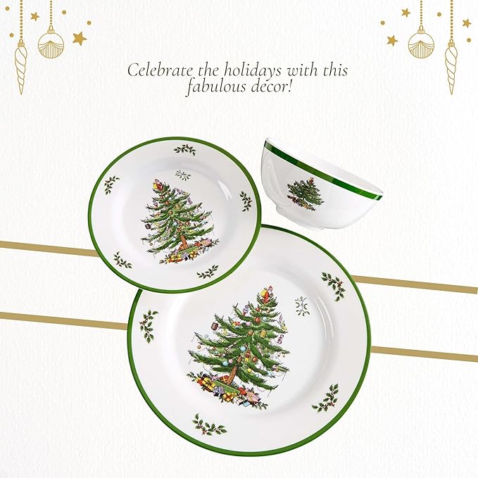 Spode Christmas Tree 6-Inch Melamine Bowls - Set of 4 Festive Bowls for Soup, Dessert, Holiday Dishes - Durable, Dishwasher Safe - Versatile Tableware for Indoor, Outdoor Christmas Gatherings
