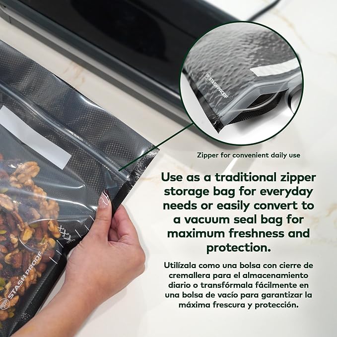 11" x 12" Recloseable Zip Storage Vacuum Seal Bag (Black and Clear) (100 Count) 5.5 Mil Durable - BPA Free Food Grade Reusable Resealable Zipper Reclosable Zip Poly Coins, Snacks, herbs
