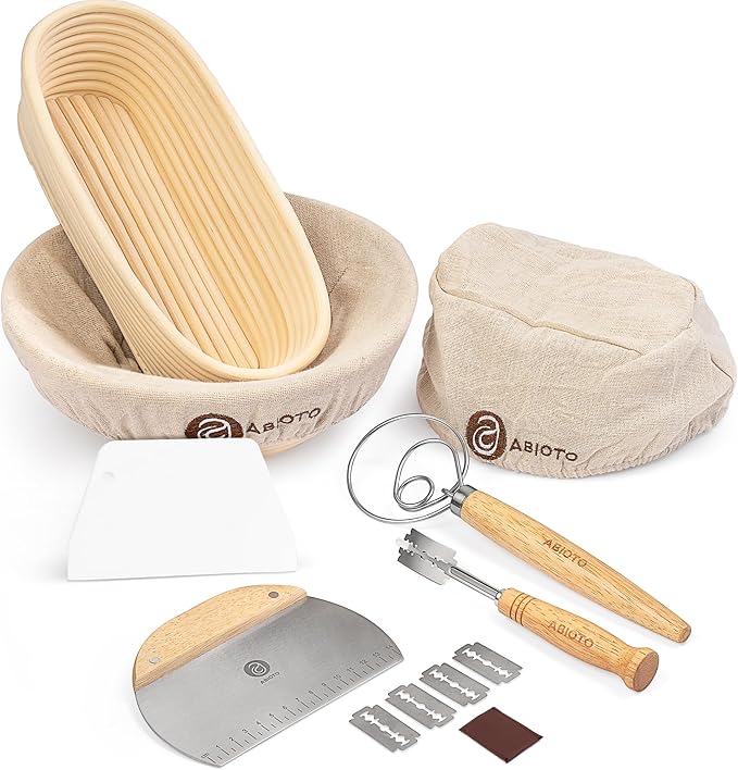 Sourdough Kit with Professional Bread Making Tools - A Complete Sourdough Bread Making Kit Including10" Round & 11" Oval Handcrafted Bannetons, Bread Lame, Danish Whisk, Bowl & Dough Scrapers