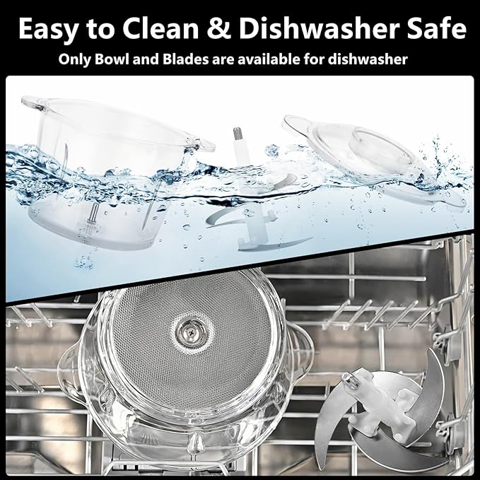 Electric Food Processor, 450W Meat Grinder Vegetable Chopper with 8cup/2L Glass Bowl, Electric Meat Chopper Veggie Cutter with 2 Speeds&4 Blades, Kitchen Blender Mixer for Baby Food Puree,Garlic,Onion