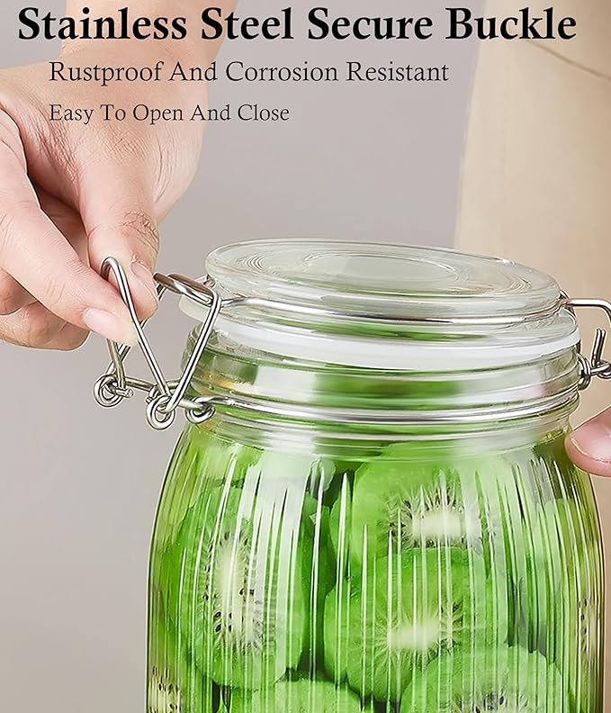 Glass Jars With Airtight Lid 16 Oz-2 Set Thicken Sealed Food Storage Canister With Airtight Lid Leakproof Wide Mouth Kitchen Storage Jar For Coffee Beans Nuts Baking Goods Tea Spice Cereal Fruits