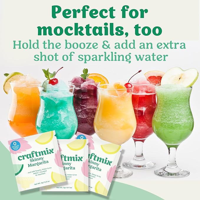 Craftmix Skinny Margarita Cocktail Mixers - Makes 12 Drinks - Zero Sugar, Zero Net Carbs, Zero Calories Mocktail Drink Mixers - Real Fruit - Vegan, Non-GMO, Dairy Free, Gluten Free