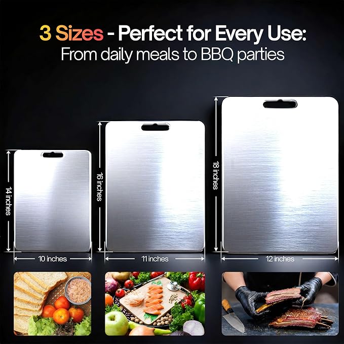 100% Pure Titanium Cutting Boards For Kitchen 14x10 Inch. Heavy-duty Thick Titanium Cutting Board 2mm, Durable & Dishwasher Safe. Ideal For Compact Kitchens & Quick Meal Prep.