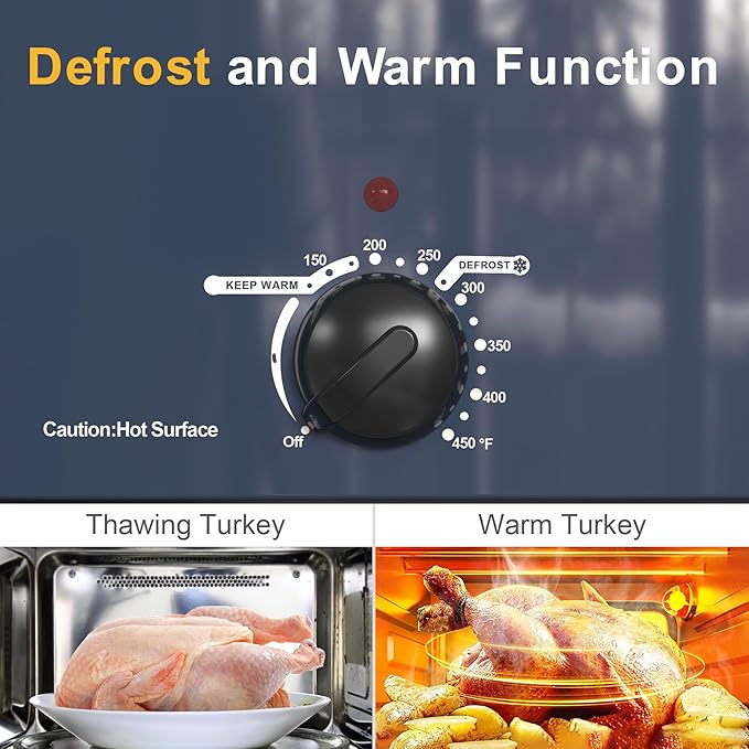Sunvivi Electric Roaster Oven with Self-Basting Lid, 24lb 20-Quart Turkey Roaster, Unique Defrost/Warm Function, Large Roaster with Removable Pan & Rack, Stainless Steel, Blue