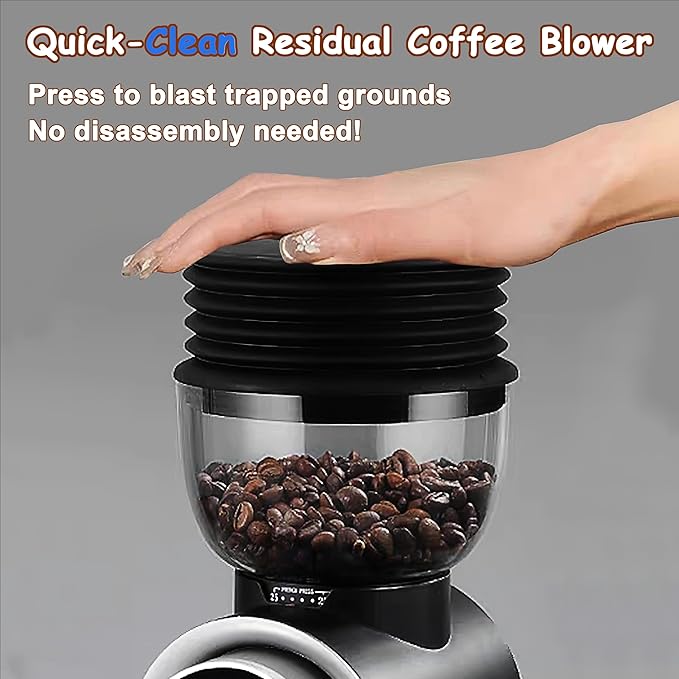 Electric Conical Burr Coffee Bean Grinder with 25 Precise Settings, Touchscreen Adjustable Electric Burr Mill with LED Screen & Anti-static Device, Organ-Style Powder Blower