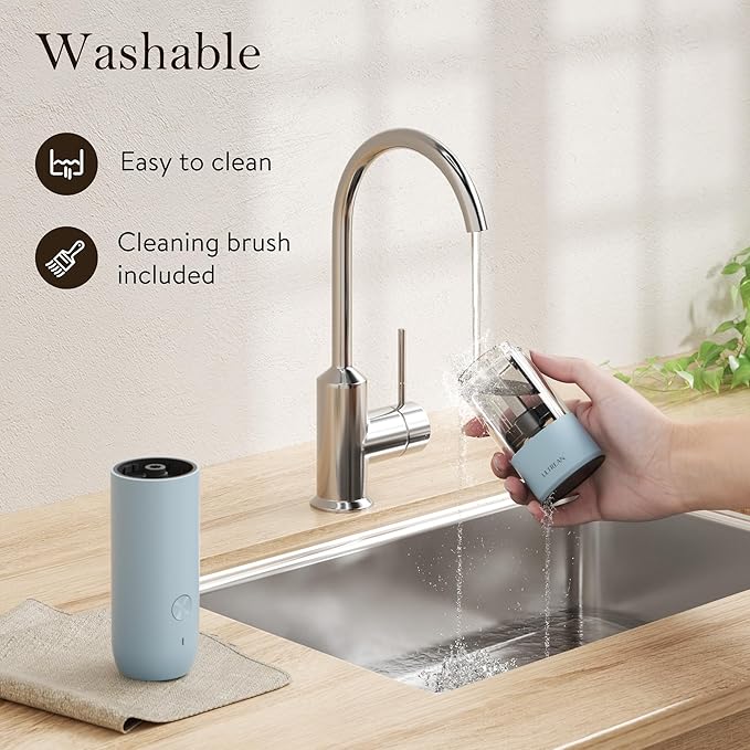 Ultrean Electric Pepper Grinder, Rechargeable Salt and Pepper Grinder with 6 Adjustable Coarseness, LED Light, One-Hand Automatic Operation, Sky Blue