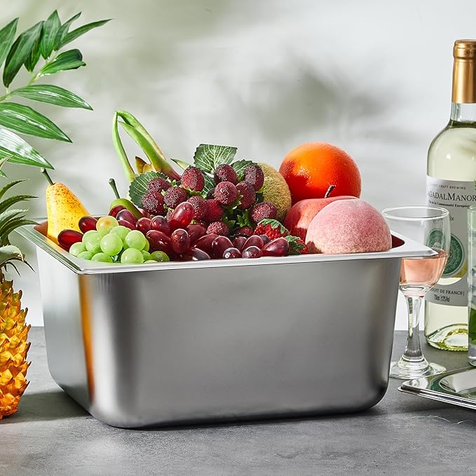 Mifoci 2 Pack Stainless Steam Hotel Pan with Lid, 1/2 Size x 4 Inch Deep Steam Table Pan Restaurant Supplies Reusable Anti Rust Steam Pan Water Pan for Home, Party, Restaurant, Hotel, Buffet