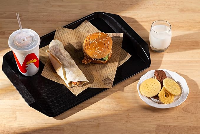 Plastic Fast Food Serving Tray,16.95 by 11.82-Inch,Set of 12 (Black)