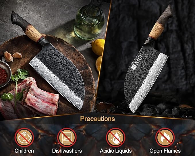 XINZUO 7.3 Inch Hand Forged Butcher Knife With Sheath,67-Layer Damascus Steel With 7Cr17Mov Core Big Knife For Meat Cleaver Cutting Vegetable Cleaver For Kitchen,Camping