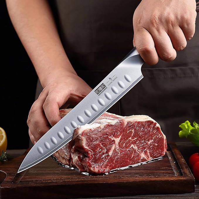8 Inch Carving Knife & 7 Inch Fork Set, Professional Japanese High Carbon Steel Razor Sharp Butcher Brisket Slicing Knife Set for Meat Cutting, BBQ