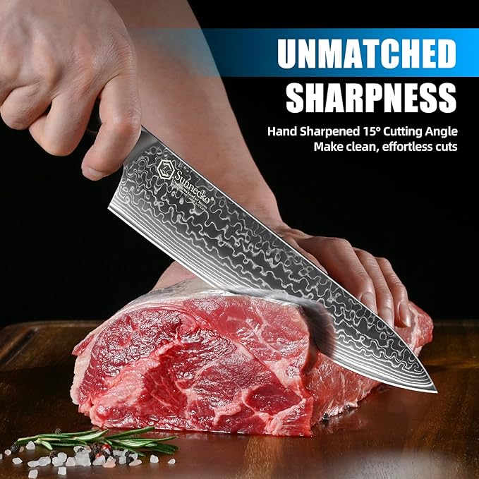 Sunnecko Damascus Kitchen Knife Set 5 Piece, Sharp Chef Knife Set Professional Kitchen Knives Sets Full Tang with Gift Box