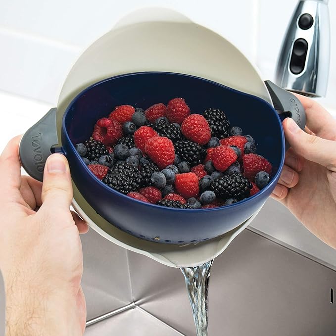 Tovolo Soak N' Strain 1.5 Quart Colander Easy-Pour Spout, 2-in-1 Strainer & Soaking Bowl, Fruit Bowl & Vegetable Wash, BPA-Free & Dishwasher-Safe, Deep Indigo