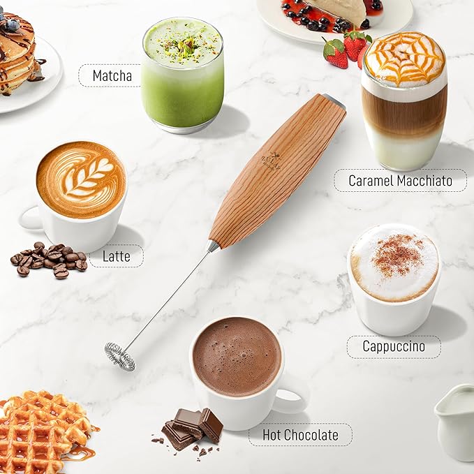 Zulay Powerful Milk Frother for Coffee with Powerful Motor - Handheld Frother Electric Whisk, Milk Foamer, Mini Mixer & Coffee Blender Frother for Frappe, Latte, Matcha, No Stand - Maple