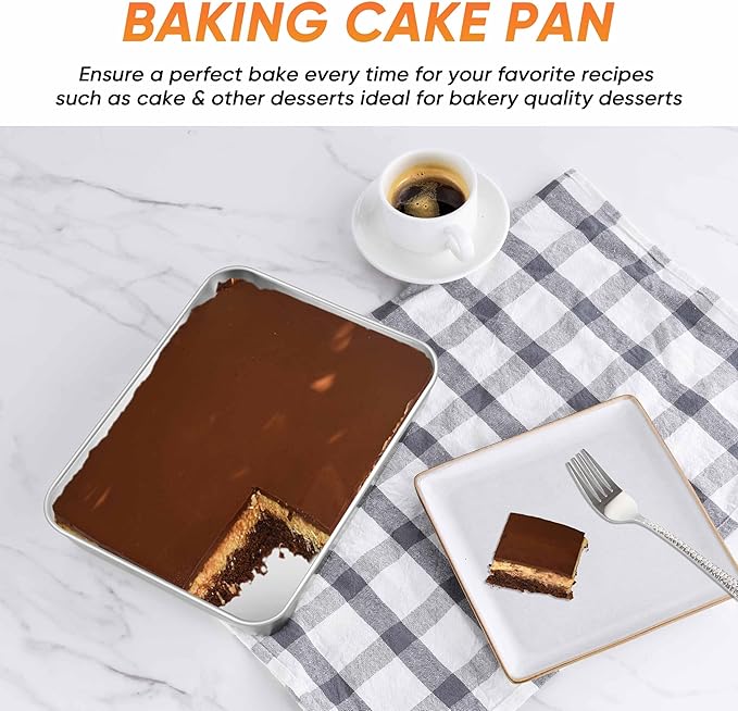 Herogo 10.5" x 8" x 2" Deep Baking Pan Set of 2, Stainless Steel Rectangle Sheet Cake Pan for Lasagna Brownies Casseroles Cakes, Dishwasher Safe & Durable