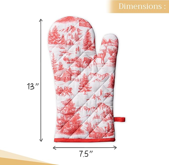Maison d' Hermine Oven Gloves 100% Cotton Oven Mitt 7" x 13" with Loop Heat Resistant, BBQ, Cooking Gloves, Baking, Grilling, Kitchen, Handling Hot Pans (Pack of 1, Winter Jouy)