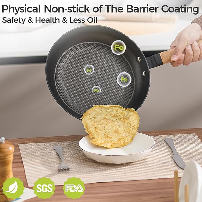 YUTANN Nonstick Frying Pan 10 inch, Ceramic Cast Iron Skillet, Lightweight Pre-seasoned Cast Iron Pan with Detachable Handle, Dishwasher & Oven Safe, Free of PFAS and PFOA