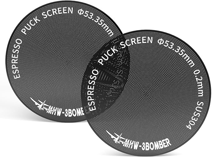 MHW-3BOMBER 54mm Espresso Puck Screen - 0.2mm Ultra Thin Espresso Puck - Metal Reusable Coffee Filter for Portafilter Basket 54mm - Puck Screen with Titanium Coating FG7047B-OS