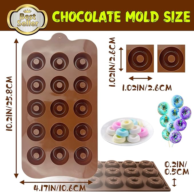 Donut Silicone Chocolate Molds, Mini Donut Pan Mold Gummy Candy Mold for Caramels Chocolate Ice Cube Jelly Truffles Pralines Ganache - 4 Pack