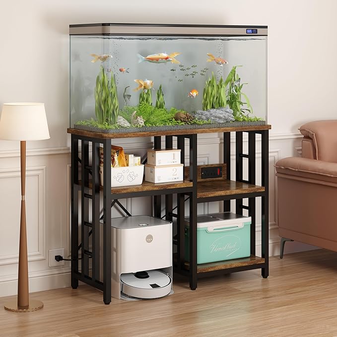 Mini Fridge Stand with Power Outlet, Mini Fridge Stand, Microwave Oven Stand Table, Bar Cabinet, Aquarium Stands, 4-Tier Kitchen Baker's Rack for Spices, Pots and Pans.